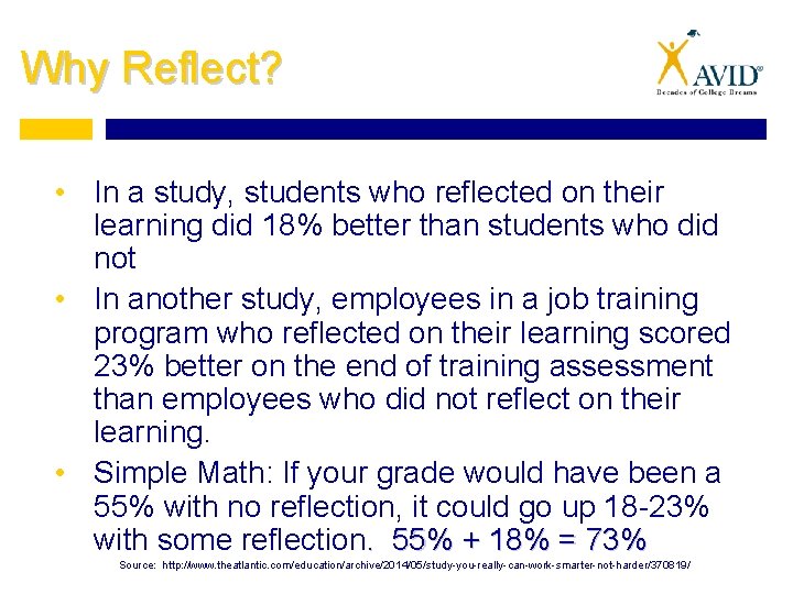 Why Reflect? • In a study, students who reflected on their learning did 18%