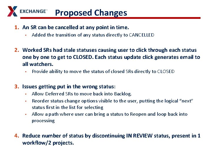 Proposed Changes 1. An SR can be cancelled at any point in time. •