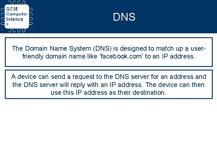 DNS The Domain Name System (DNS) is designed to match up a userfriendly domain DNS The Domain Name System (DNS) is designed to match up a userfriendly domain
