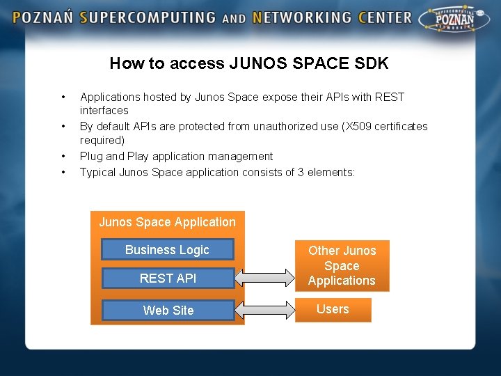 How to access JUNOS SPACE SDK • • Applications hosted by Junos Space expose