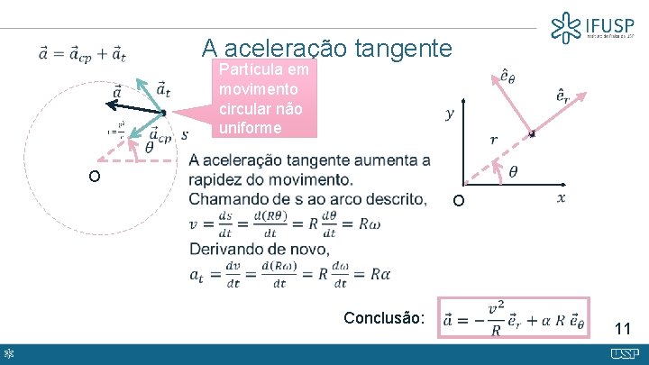 A aceleração tangente O Partícula em movimento circular não uniforme O Conclusão: 11 