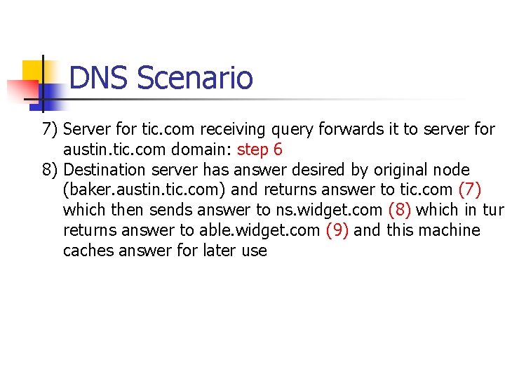 DNS Scenario 7) Server for tic. com receiving query forwards it to server for