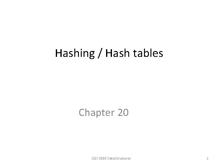 Hashing / Hash tables Chapter 20 CSCI 3333 Data Structures 1 