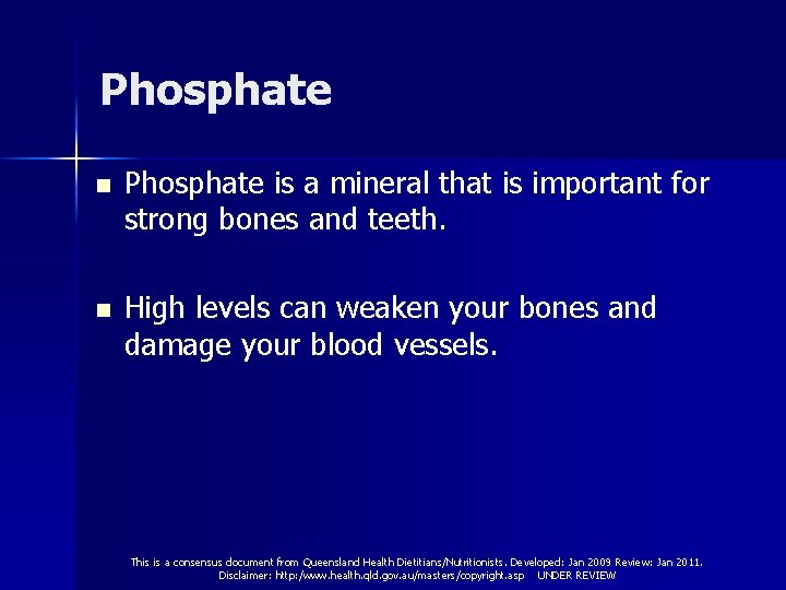 Phosphate n Phosphate is a mineral that is important for strong bones and teeth.