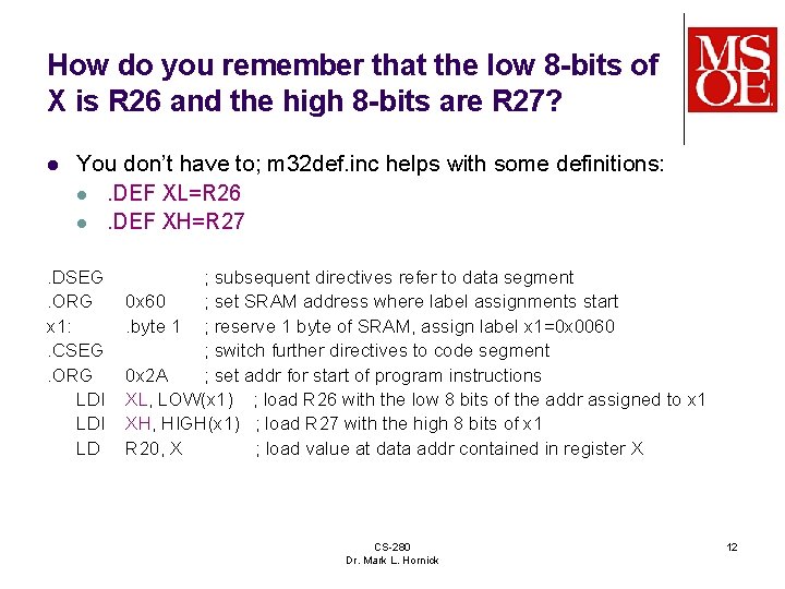 How do you remember that the low 8 -bits of X is R 26