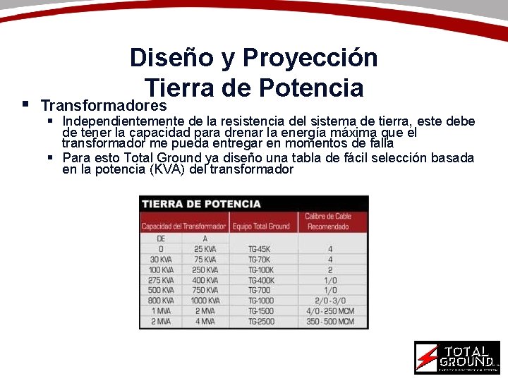 Diseño y Proyección Tierra de Potencia § Transformadores § Independientemente de la resistencia del