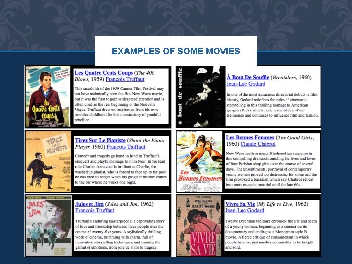 EXAMPLES OF SOME MOVIES 