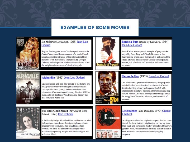 EXAMPLES OF SOME MOVIES 