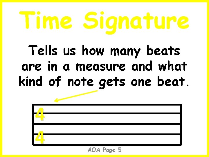 Time Signature Tells us how many beats are in a measure and what kind