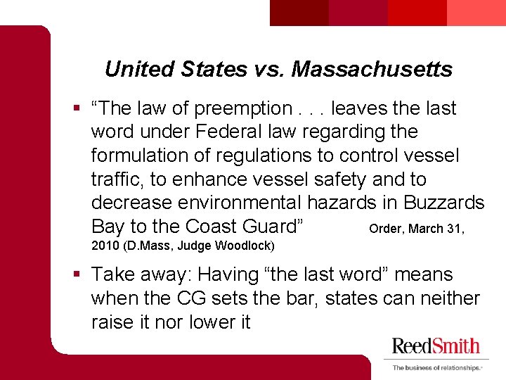United States vs. Massachusetts § “The law of preemption. . . leaves the last United States vs. Massachusetts § “The law of preemption. . . leaves the last