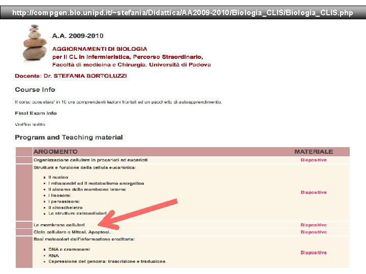 http: //compgen. bio. unipd. it/~stefania/Didattica/AA 2009 -2010/Biologia_CLIS. php 