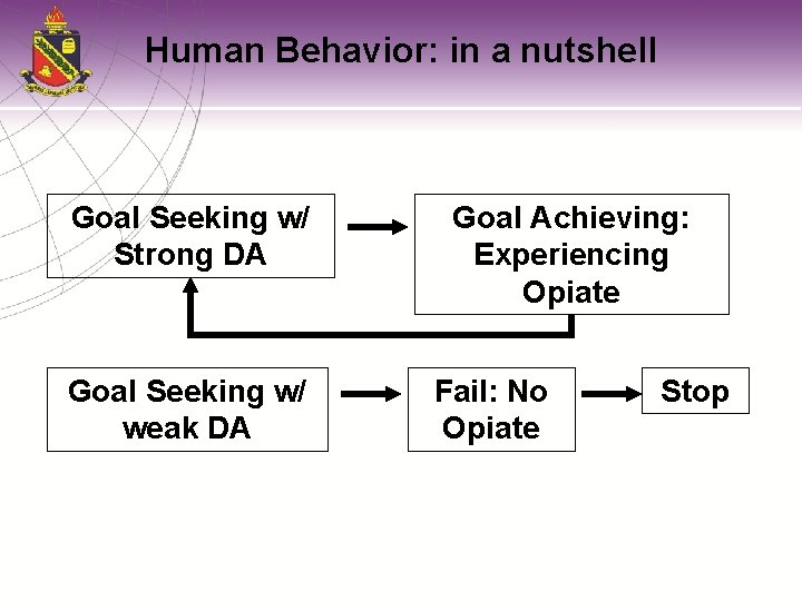 Human Behavior: in a nutshell Goal Seeking w/ Strong DA Goal Seeking w/ weak