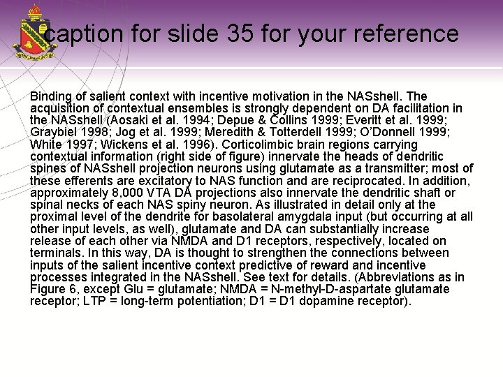 caption for slide 35 for your reference Binding of salient context with incentive motivation