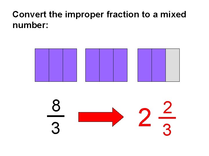 Convert the improper fraction to a mixed number: 8 3 2 2 3 