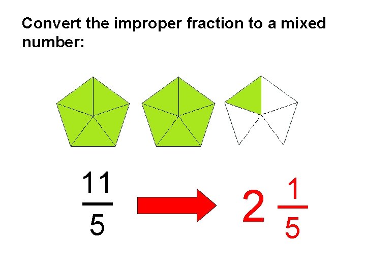 Convert the improper fraction to a mixed number: 11 5 2 1 5 