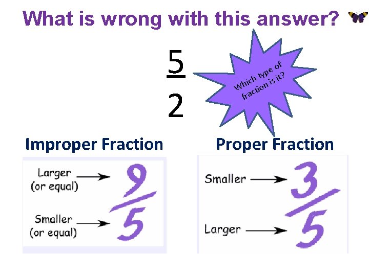 What is wrong with this answer? 5 2 Improper Fraction of e yp it?