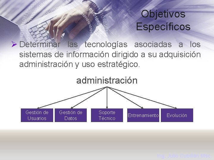 Objetivos Específicos Ø Determinar las tecnologías asociadas a los sistemas de información dirigido a