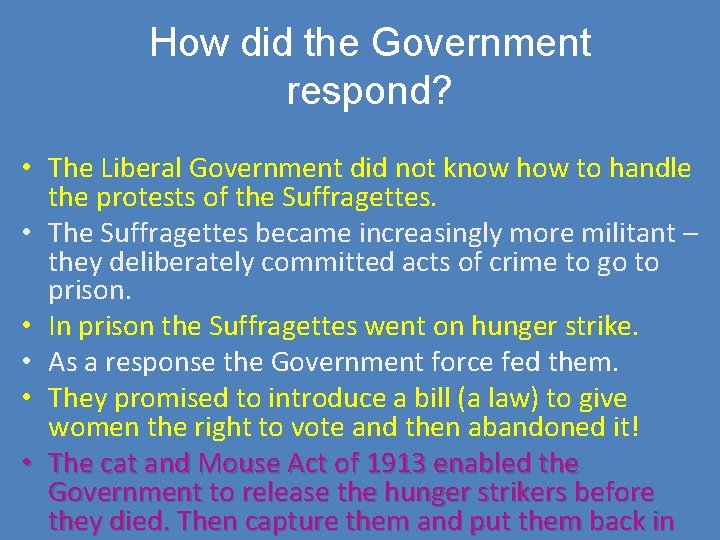 How did the Government respond? • The Liberal Government did not know how to