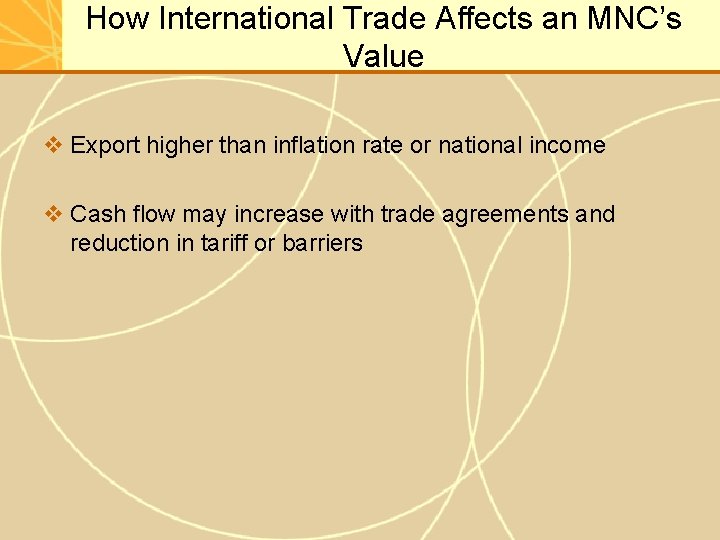 How International Trade Affects an MNC’s Value v Export higher than inflation rate or