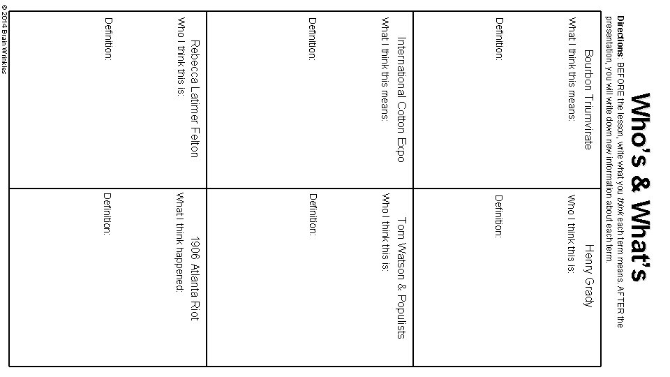 Who’s & What’s Directions: BEFORE the lesson, write what you think each term means.