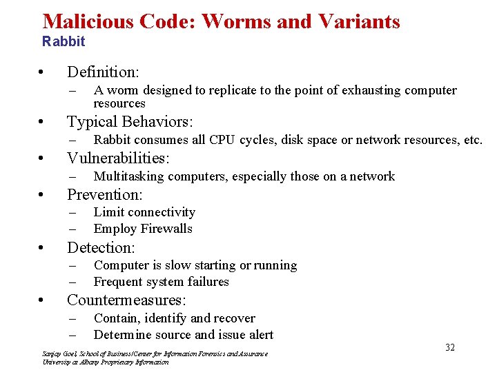 Malicious Code: Worms and Variants Rabbit • Definition: – • Typical Behaviors: – •