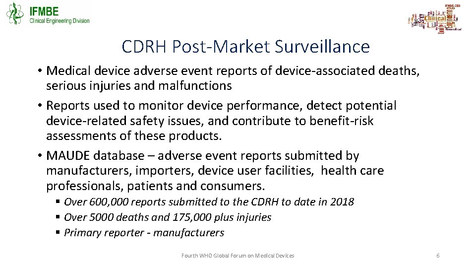 CDRH Post-Market Surveillance • Medical device adverse event reports of device-associated deaths, serious injuries