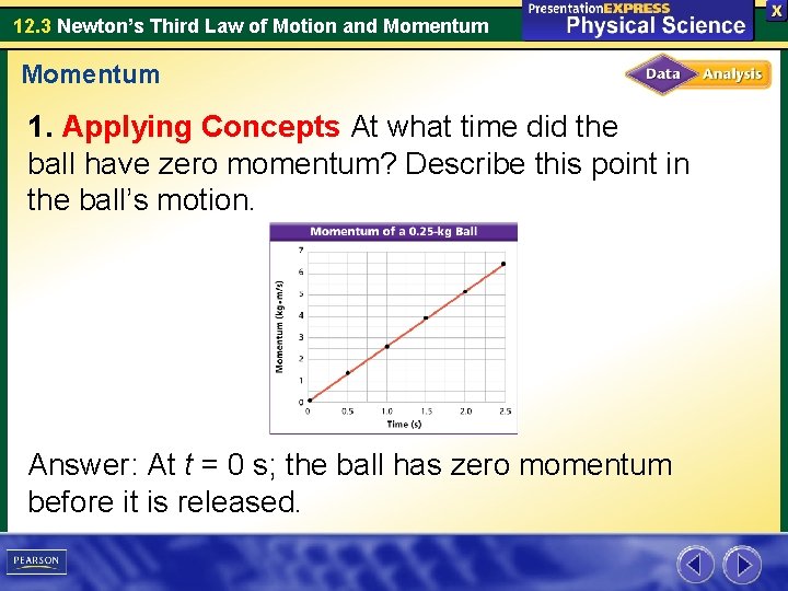 12. 3 Newton’s Third Law of Motion and Momentum 1. Applying Concepts At what