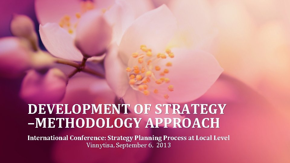 DEVELOPMENT OF STRATEGY –METHODOLOGY APPROACH International Conference: Strategy Planning Process at Local Level Vinnytisa,