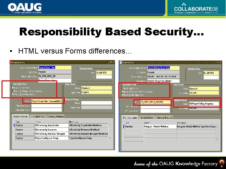 Responsibility Based Security… • HTML versus Forms differences… 