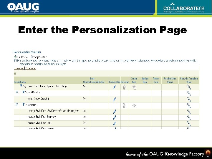 Enter the Personalization Page 