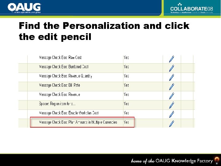 Find the Personalization and click the edit pencil 