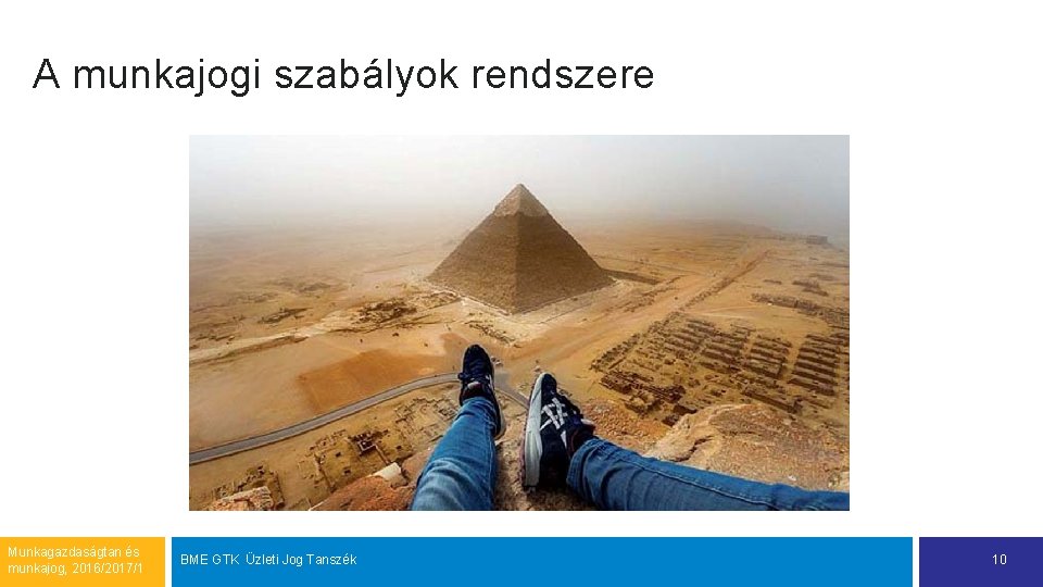 A munkajogi szabályok rendszere Munkagazdaságtan és munkajog, 2016/2017/1 BME GTK Üzleti Jog Tanszék 10