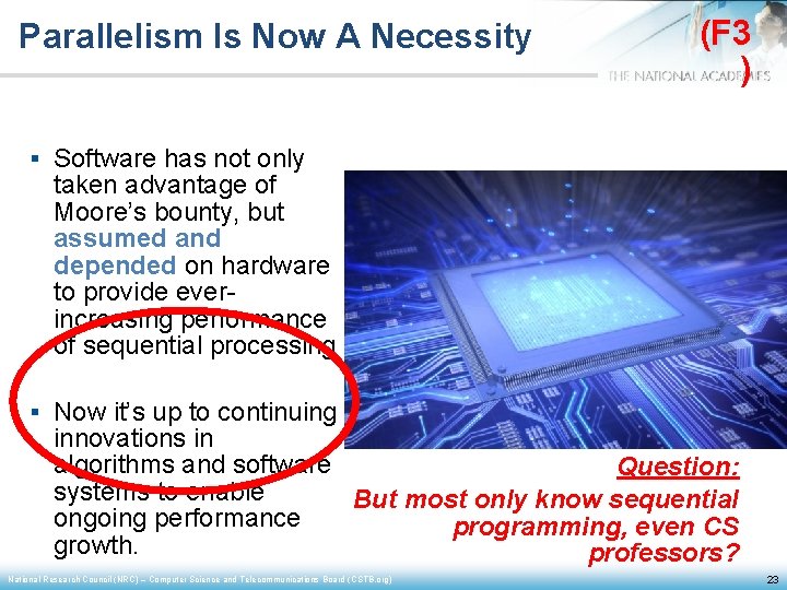 Parallelism Is Now A Necessity (F 3 ) § Software has not only taken
