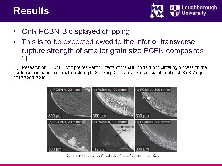 Results • Only PCBN-B displayed chipping • This is to be expected owed to