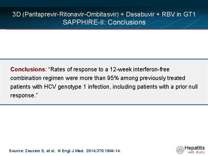 3 D (Paritaprevir-Ritonavir-Ombitasvir) + Dasabuvir + RBV in GT 1 SAPPHIRE-II: Conclusions: “Rates of
