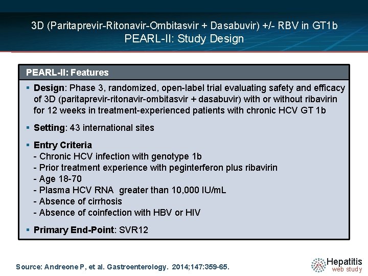 3 D (Paritaprevir-Ritonavir-Ombitasvir + Dasabuvir) +/- RBV in GT 1 b PEARL-II: Study Design