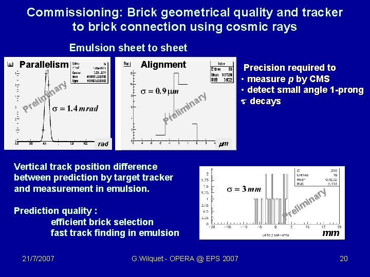 Commissioning: Brick geometrical quality and tracker to brick connection using cosmic rays Emulsion sheet