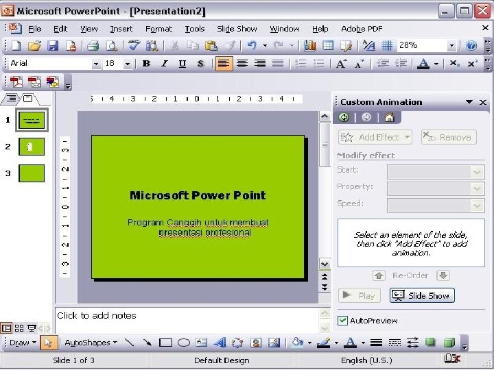 Mengatur Format Tampilan Slide I. Memberi Warna Latar Belakang Slide 1. Buka Slide yang