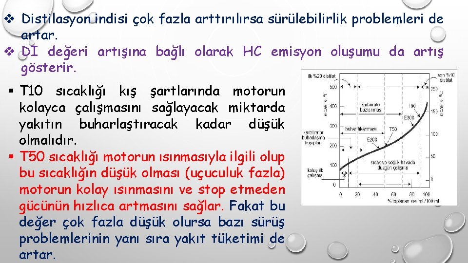 v Distilasyon indisi çok fazla arttırılırsa sürülebilirlik problemleri de artar. v DI değeri artışına