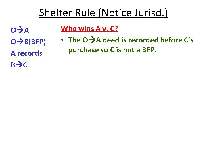 Shelter Rule (Notice Jurisd. ) O A O B(BFP) A records B C Who
