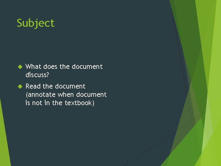 Subject What does the document discuss? Read the document (annotate when document is not