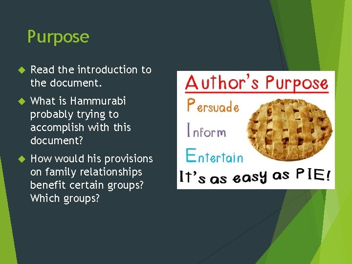 Purpose Read the introduction to the document. What is Hammurabi probably trying to accomplish