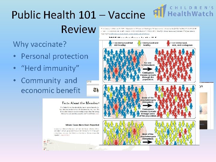 Public Health 101 – Vaccine Review Why vaccinate? • Personal protection • “Herd immunity”