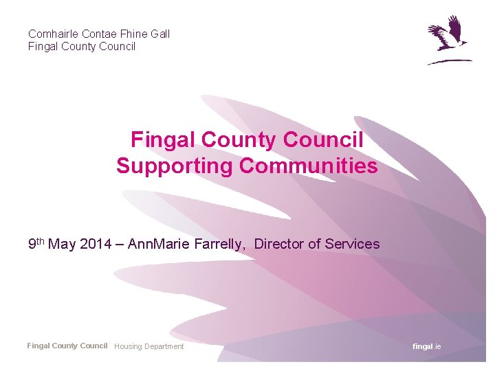 Comhairle Contae Fhine Gall Fingal County Council Supporting Communities 9 th May 2014 –