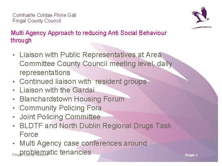 Comhairle Contae Fhine Gall Fingal County Council Multi Agency Approach to reducing Anti Social