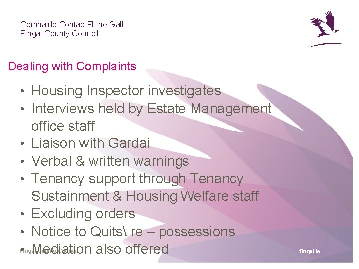 Comhairle Contae Fhine Gall Fingal County Council Dealing with Complaints • Housing Inspector investigates