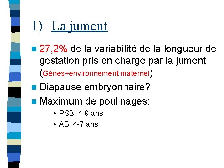 1) La jument n 27, 2% de la variabilité de la longueur de gestation