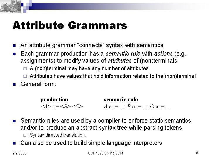 COP 4020 Programming Languages Semantics Prof Xin Yuan