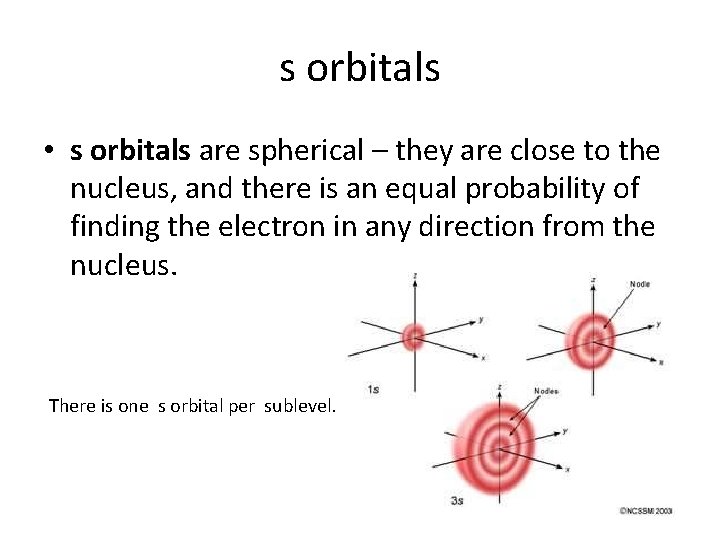 s orbitals • s orbitals are spherical – they are close to the nucleus,