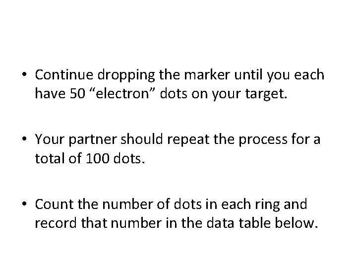  • Continue dropping the marker until you each have 50 “electron” dots on